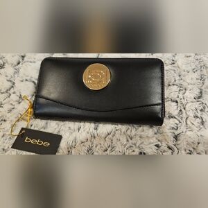 bebe Black Wallet with Gold Logo